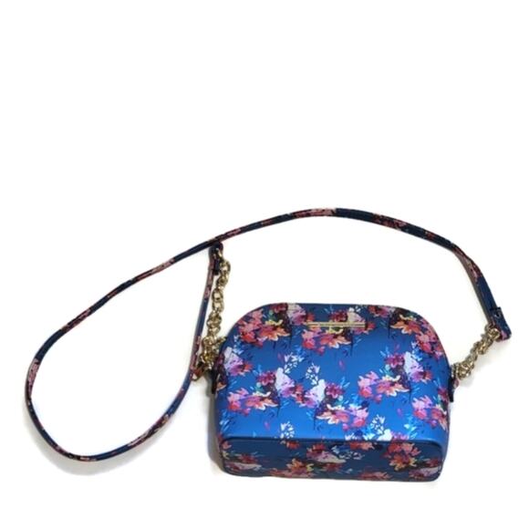 Steve Madden Floral Crossbody Purse Blue Gold Chain Chic Summer Vacation Bag - Picture 15 of 16